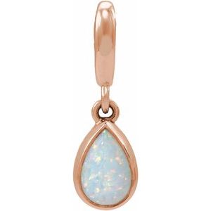 14K Rose Gold Lab-Grown White Opal Cabochon Charm/Pendant