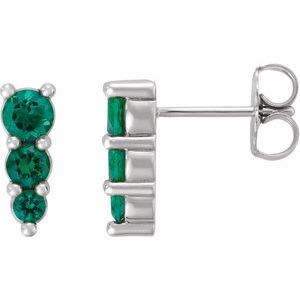 Platinum Lab-Grown Emerald Graduated Drop Earrings