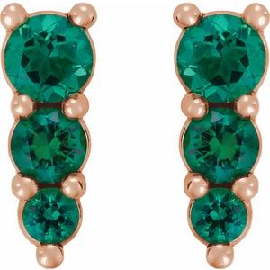 14K Rose Gold Lab-Grown Emerald Graduated Drop Earrings – image 2