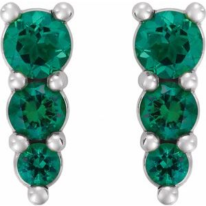 Platinum Lab-Grown Emerald Graduated Drop Earrings – image 2