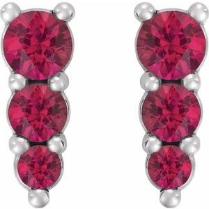 Platinum Lab-Grown Ruby Graduated Drop Earrings – image 2