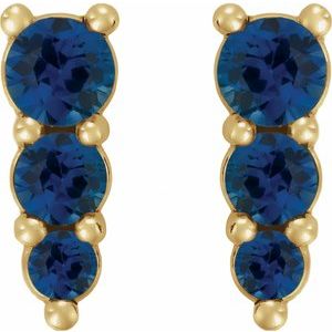 14K Yellow Gold Lab-Grown Blue Sapphire Graduated Drop Earrings – image 2