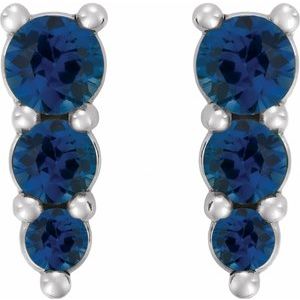 Platinum Lab-Grown Blue Sapphire Graduated Drop Earrings – image 2