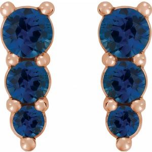 14K Rose Gold Lab-Grown Blue Sapphire Graduated Drop Earrings – image 2