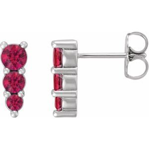 14K White Gold Lab-Grown Ruby Graduated Drop Earrings