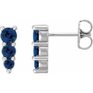 Platinum Lab-Grown Blue Sapphire Graduated Drop Earrings