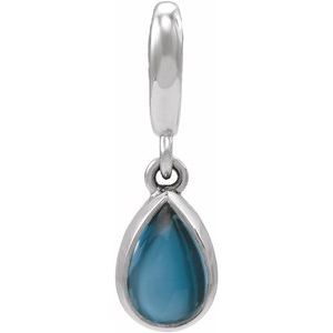 Platinum Natural London Blue Topaz Cabochon Charm/Pendant