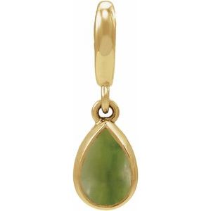 18K Yellow Gold-Plated Sterling Silver Natural Nephrite Jade Cabochon Charm/Pendant