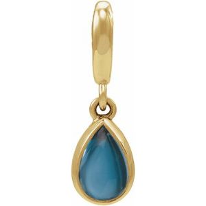 18K Yellow Gold-Plated Sterling Silver Natural London Blue Topaz Cabochon Charm/Pendant