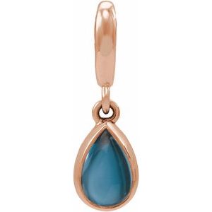 14K Rose Gold Natural London Blue Topaz Cabochon Charm/Pendant