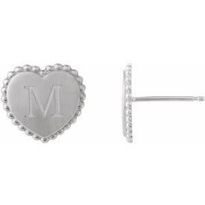 Sterling Silver Engravable Beaded Heart Earring – image 2