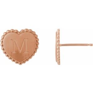 14K Rose Gold Engravable Beaded Heart Earring – image 2