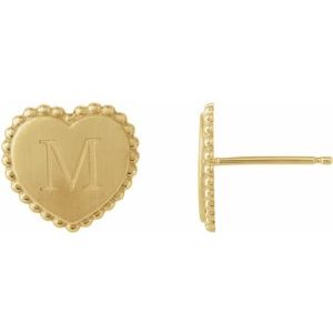 10K Yellow Gold Engravable Beaded Heart Earring – image 2