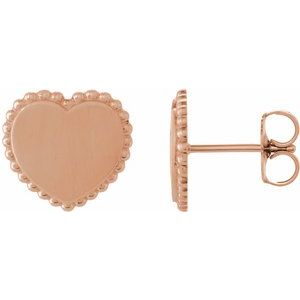 14K Rose Gold Engravable Beaded Heart Earrings