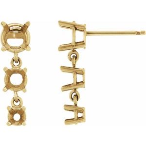 14K Yellow Gold Round Three-Stone Graduated Dangle Earring Mounting