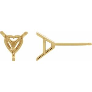 10K Yellow Gold 7x7 mm Heart 3-Prong Cocktail-Style Earring Mounting