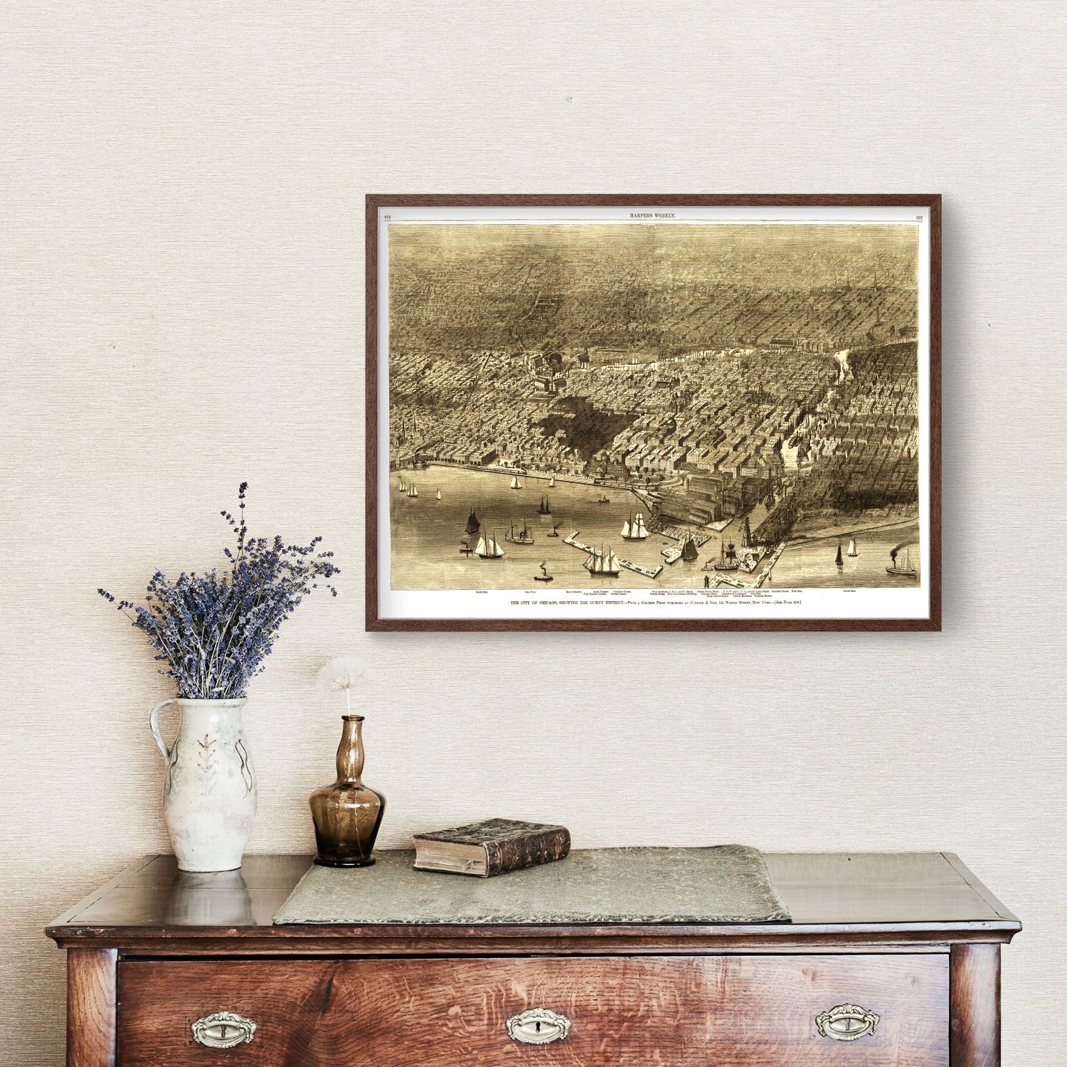 Vintage Map of Chicago, Illinois 1874