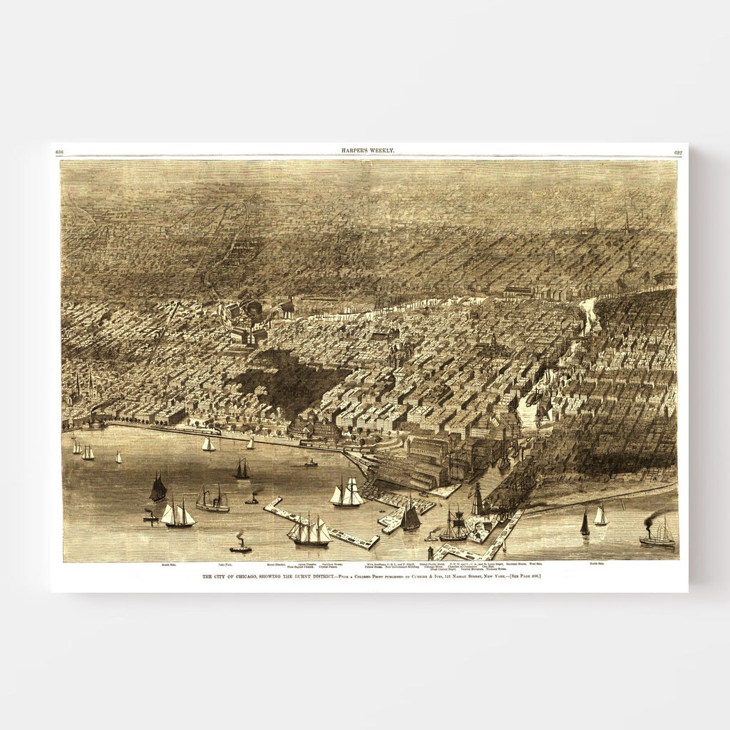 Vintage Map of Chicago, Illinois 1874