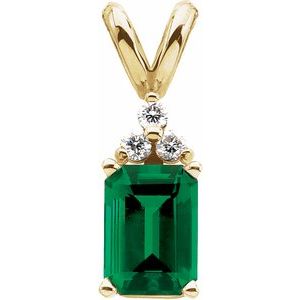 14K Yellow Gold Lab-Grown Emerald & .05 CTW Natural Diamond Pendant