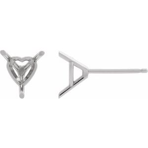 Sterling Silver 6x6 mm Heart 3-Prong Cocktail-Style Earring Mounting
