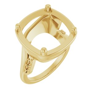 10K Yellow Gold 14x14 mm Cushion Ring Mounting – image 2