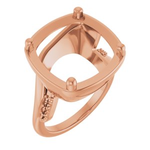 18K Rose Gold 14x14 mm Cushion Ring Mounting – image 2