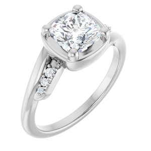 14K X1 White Gold 6.5x6.5 mm Cushion Ring Mounting