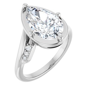 18K White Gold 13x8 mm Pear Ring Mounting