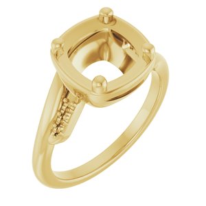 18K Yellow Gold 8x8 mm Cushion Ring Mounting – image 2