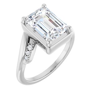 14K White Gold 10x7 mm Emerald Ring Mounting