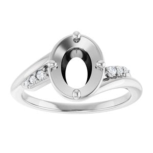 14K White Gold 8x6 mm Oval 1/5 CTW Natural Diamond Semi-Set Ring – image 3