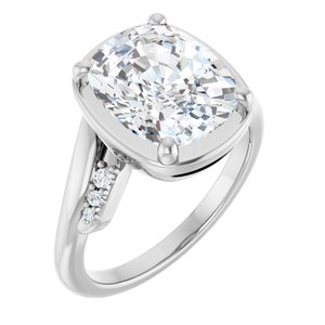 14K X1 White Gold 11x9 mm Elongated Cushion Ring Mounting