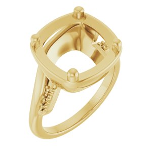 14K Yellow Gold 11x11 mm Cushion Ring Mounting – image 2