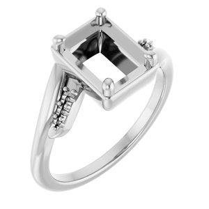 14K White Gold 8x6 mm Emerald Ring Mounting – image 2