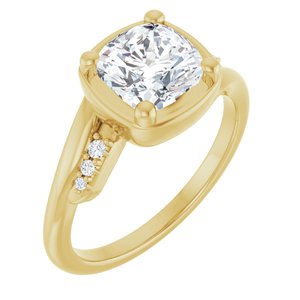 18K Yellow Gold 7x7 mm Cushion Ring Mounting
