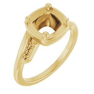 18K Yellow Gold 7x7 mm Cushion Ring Mounting – image 2