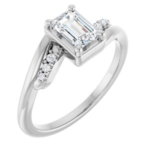 14K White Gold 6x4 mm Emerald Ring Mounting