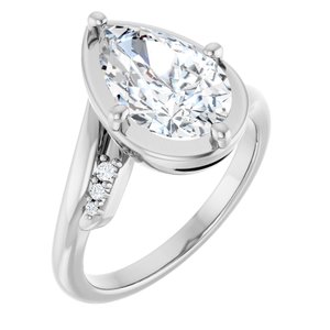 14K X1 White Gold 12x7.5 mm Pear Ring Mounting