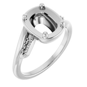 18K White Gold 9x7 mm Elongated Cushion Ring Mounting – image 2