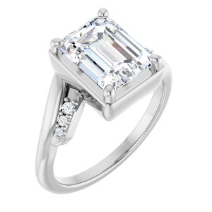 14K X1 White Gold 9x7 mm Emerald Ring Mounting