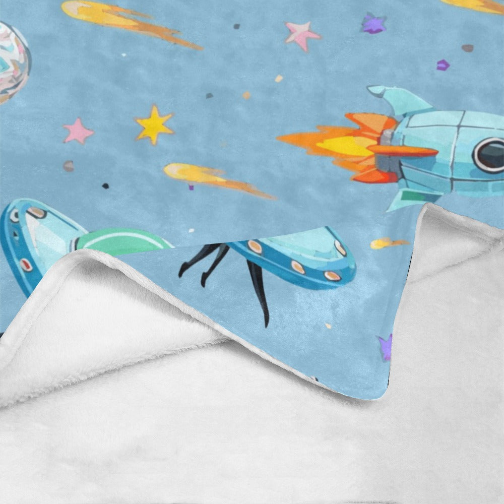 Space Illustration with Rocket Ultra-Soft Micro Fleece Blanket 50" x 60" (Made in USA)