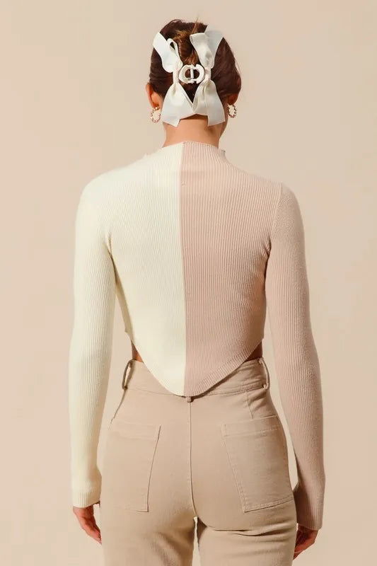So Me Color Block Fitted Crop Sweater Top Women Casual Wear