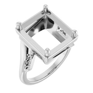 18K White Gold 13x11 mm Emerald Ring Mounting – image 2