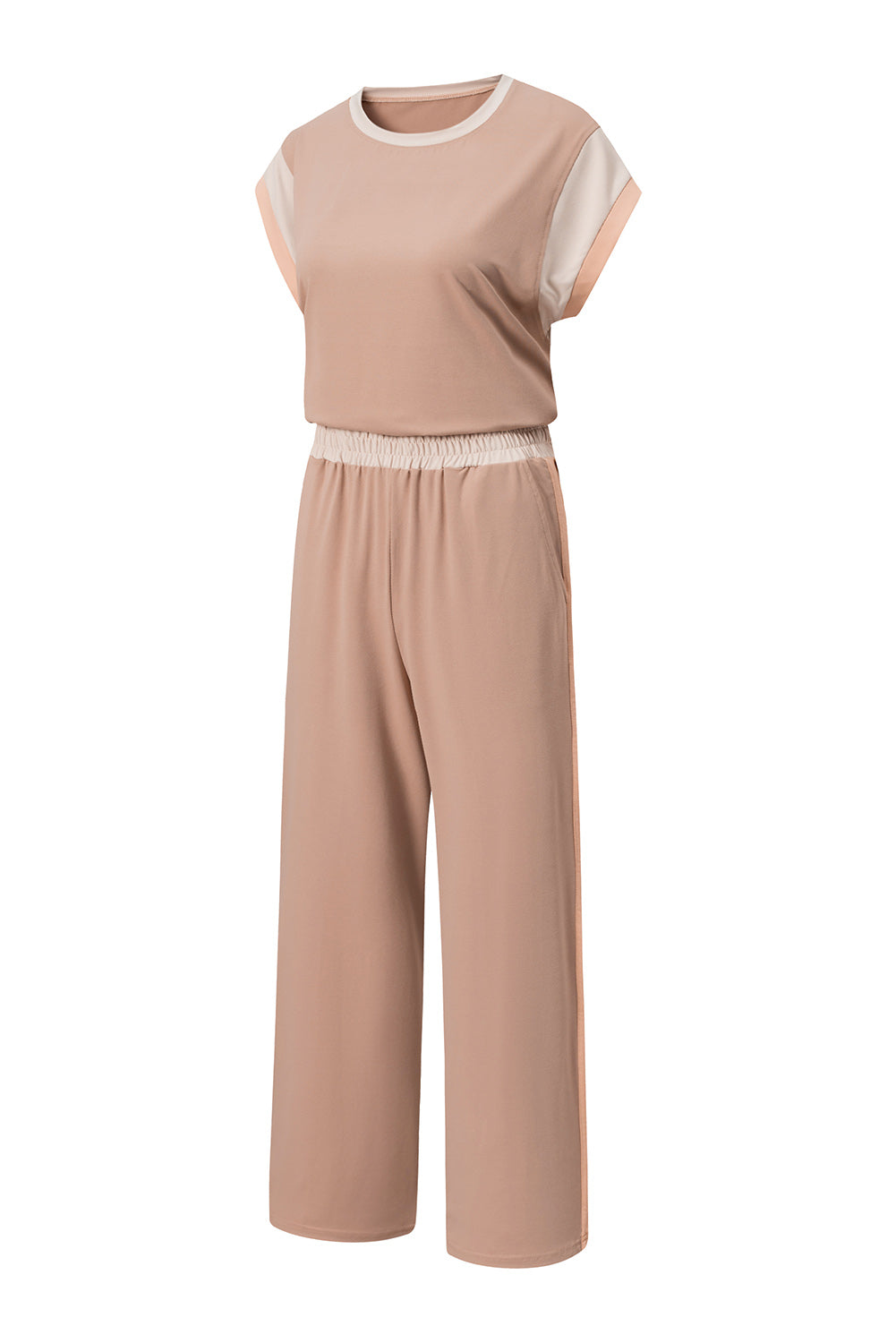 Colorblock Short Sleeve Top & Wide Leg Pants Set