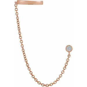 14K Rose Gold 1/10 CT Natural Diamond Stud with Ear Cuff