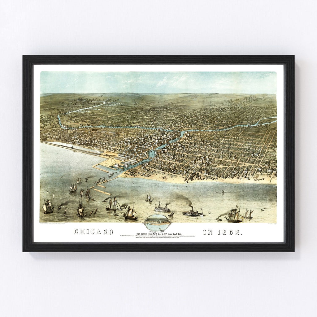 Vintage Map of Chicago, Illinois 1868