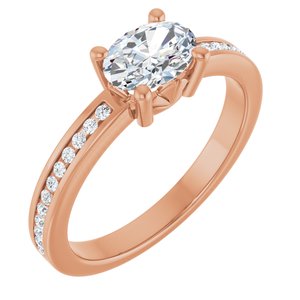 14K Rose Gold 7x5 mm Oval 1/10 CTW Natural Diamond Semi-Set Ring
