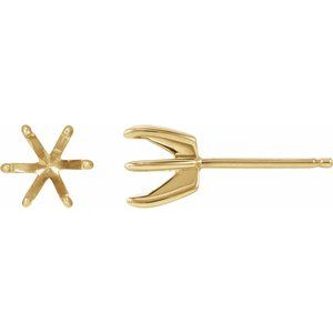 14K Yellow Gold 6.5 mm Round 6-Prong Claw Earring Mounting