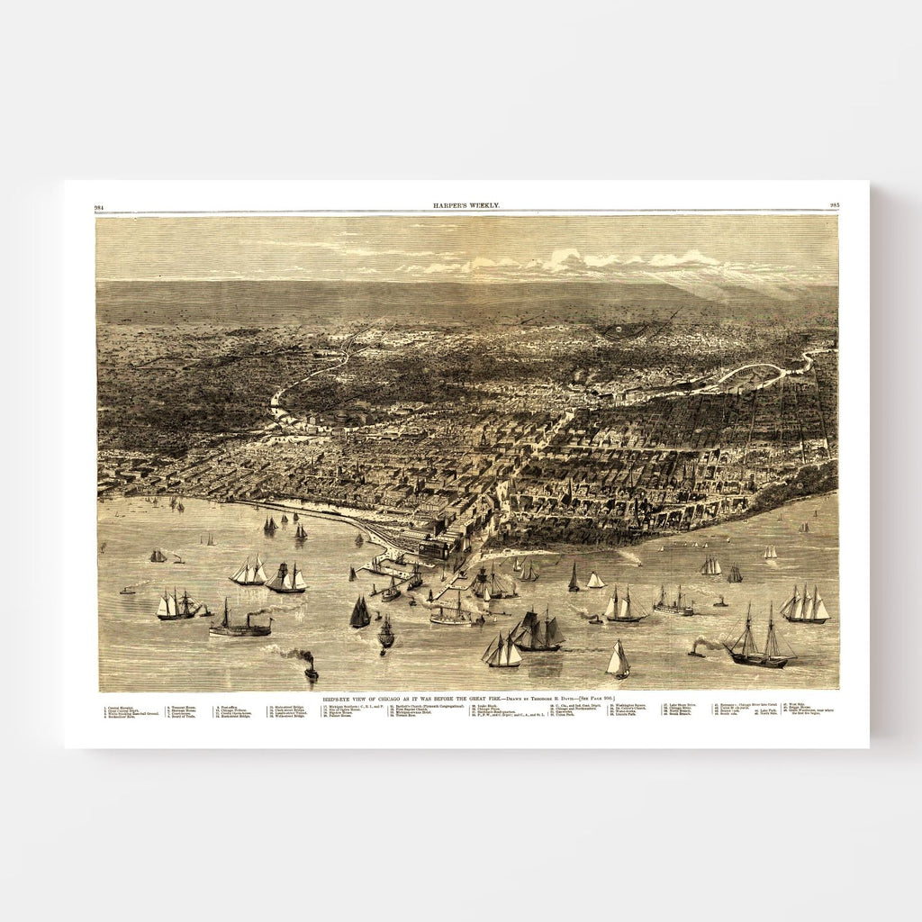Vintage Map of Chicago, Illinois 1871