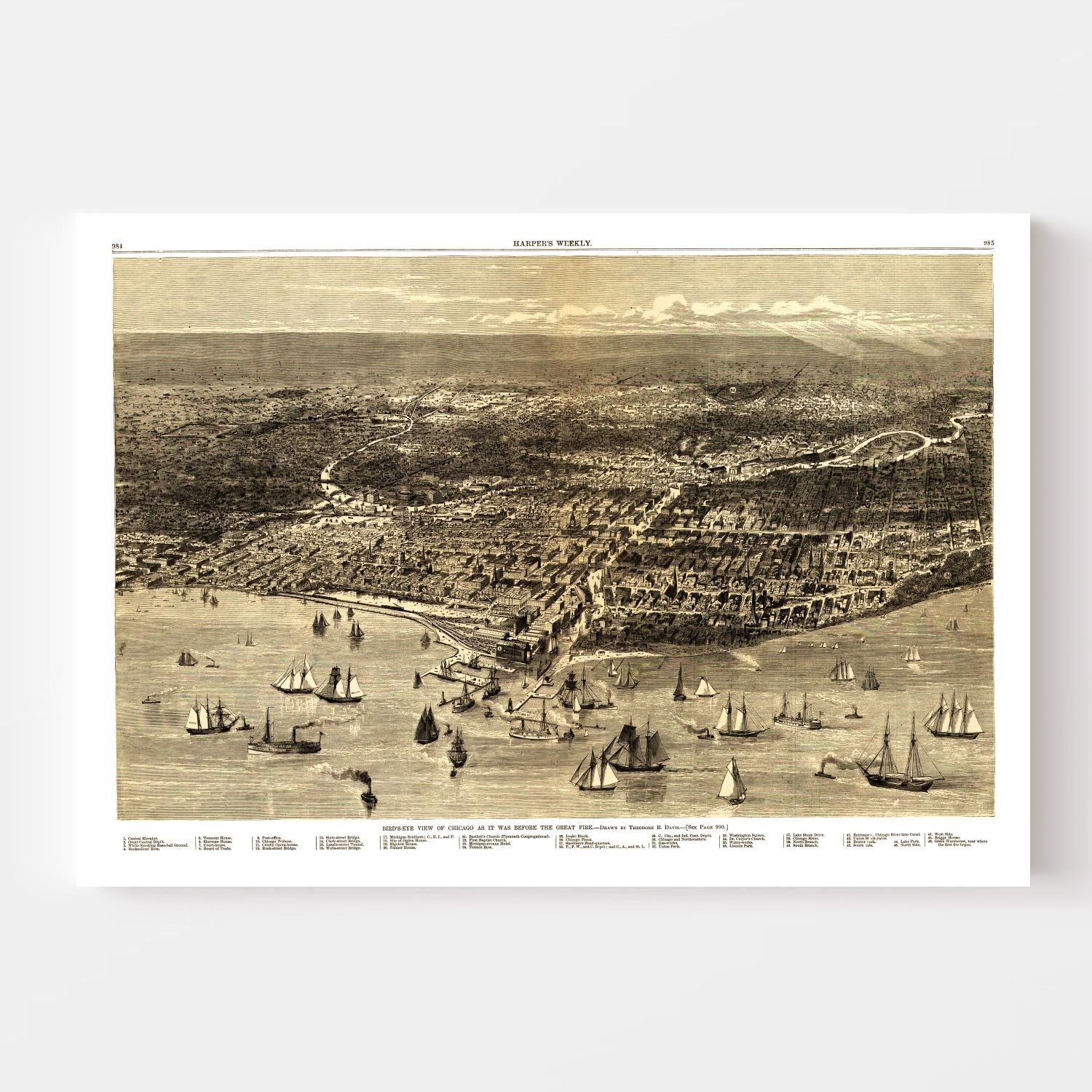 Vintage Map of Chicago, Illinois 1871